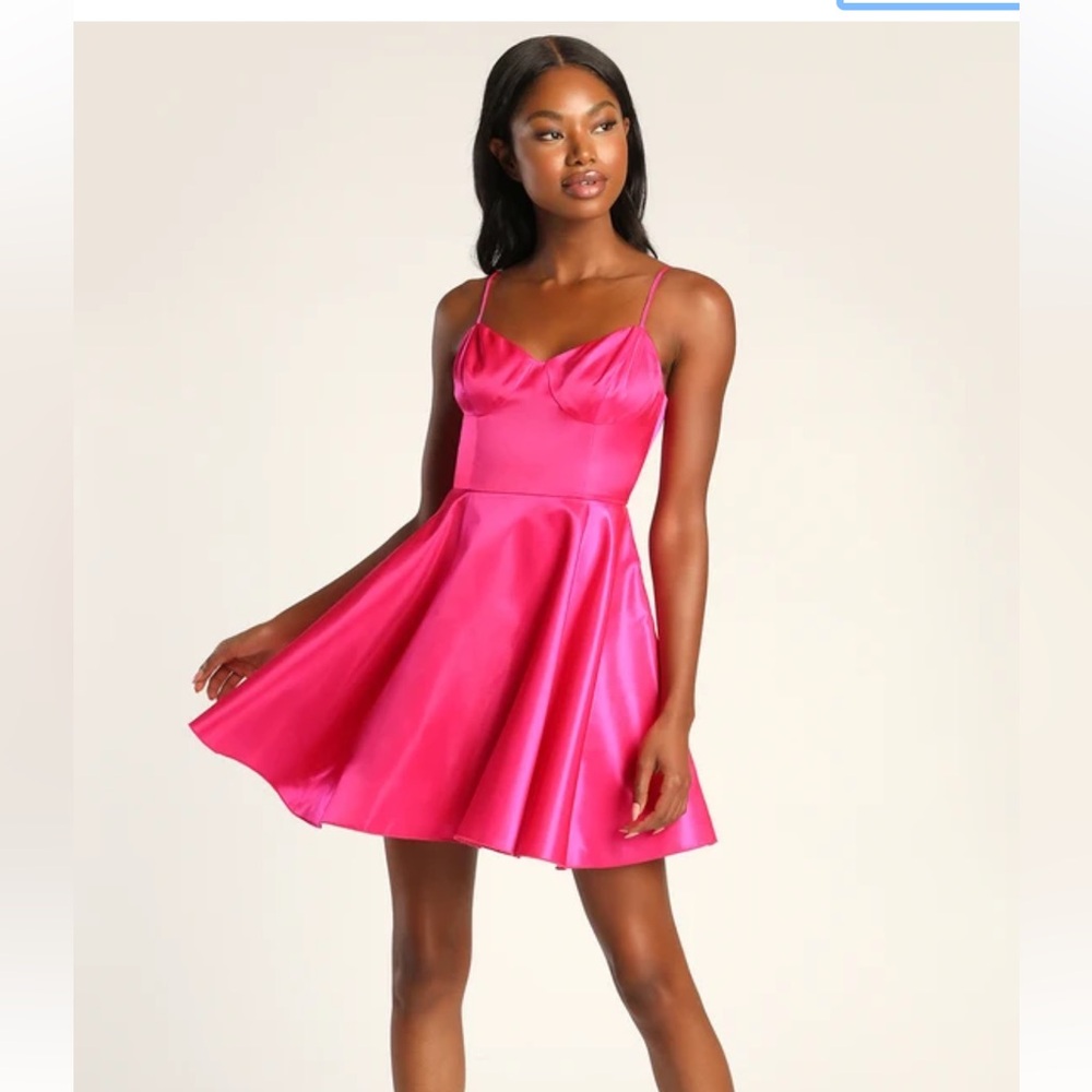 Lulus NWT Vibrant Pink Satin Dress